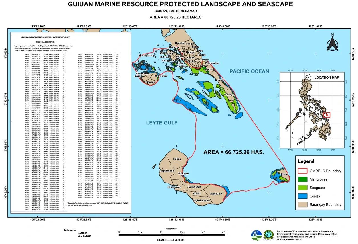 Technical description map of the Guiuan Marine Resource Protected Landscape and Seascape (GMRPLS)